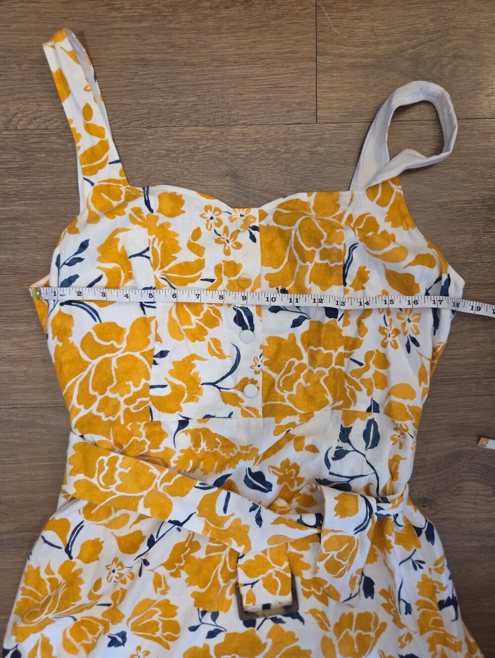 Ann Taylor Dress Linen Blend Belted Yellow White Floral Size 14 - Picture 2 of 8